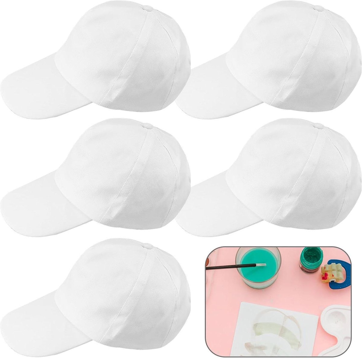 Baseball Caps Wit - Petten Heren Dames - DIY Knutselen - Verstelbare Gesp - 55 cm - Wit
