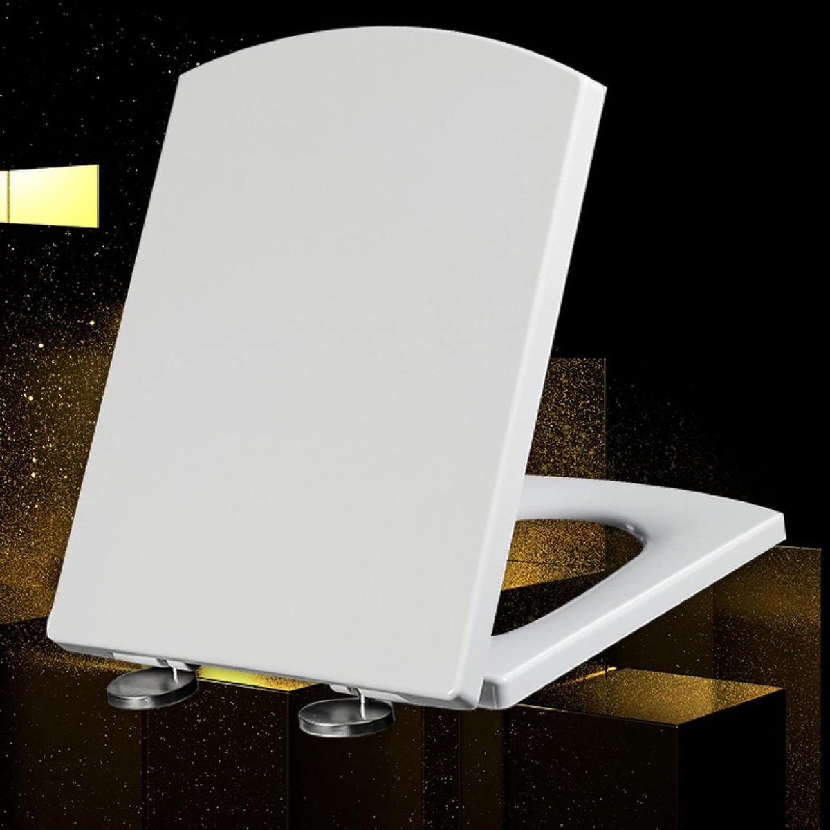 Toiletbril Vierkant - WC-bril Deksel - Hygiënisch Werken - Quick Release Snel Montage - 44-50 x 37 cm - Wit