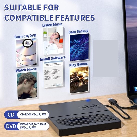 Externe DVD Brander - CD/DVD Station - Bestanden Overzetten - 4 USB Poorten - Extern - Zwart — afbeelding 4