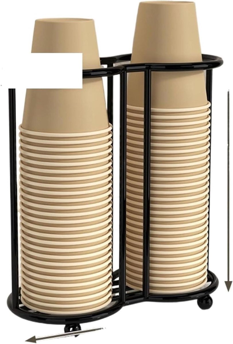Keukenpapier Bekerhouder - Papieren Bekers Dispenser - Koffiehoek Organiseren - Soepele Distributie - Dubbel Rooster Zwart - Zwart