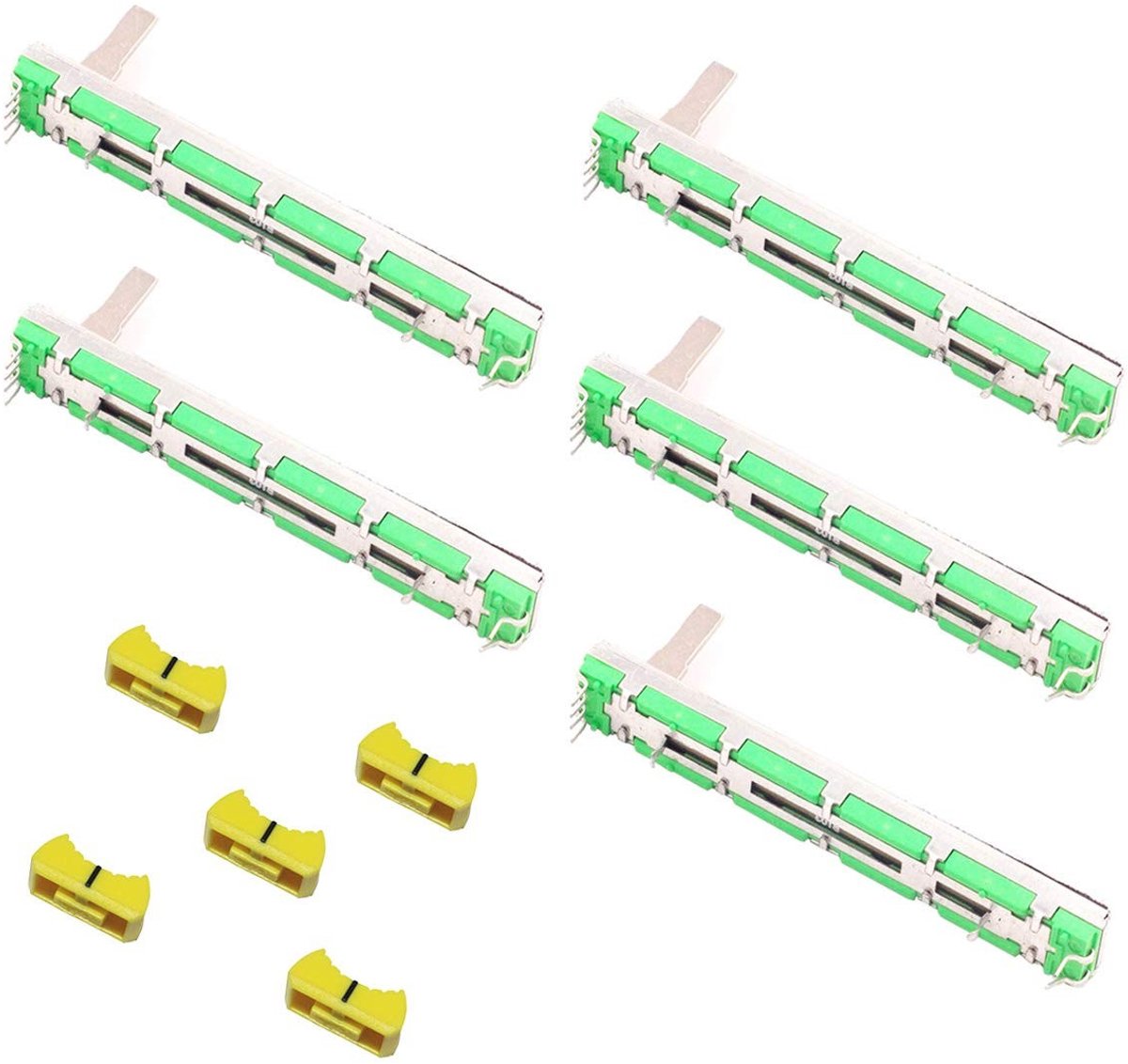 Set van 5 Stuks Rechte Slide Potentiometers voor Mixer Faders - 10K Ohm, 75mm, Dubbele Kanaal Faders voor Geluidsmixing