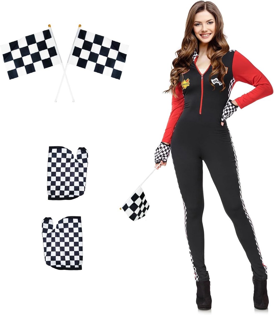 Vrouwelijk Racer Kostuum voor Volwassenen - Slim Fit Racing Outfit voor Carnaval en Cosplay - Maat XL