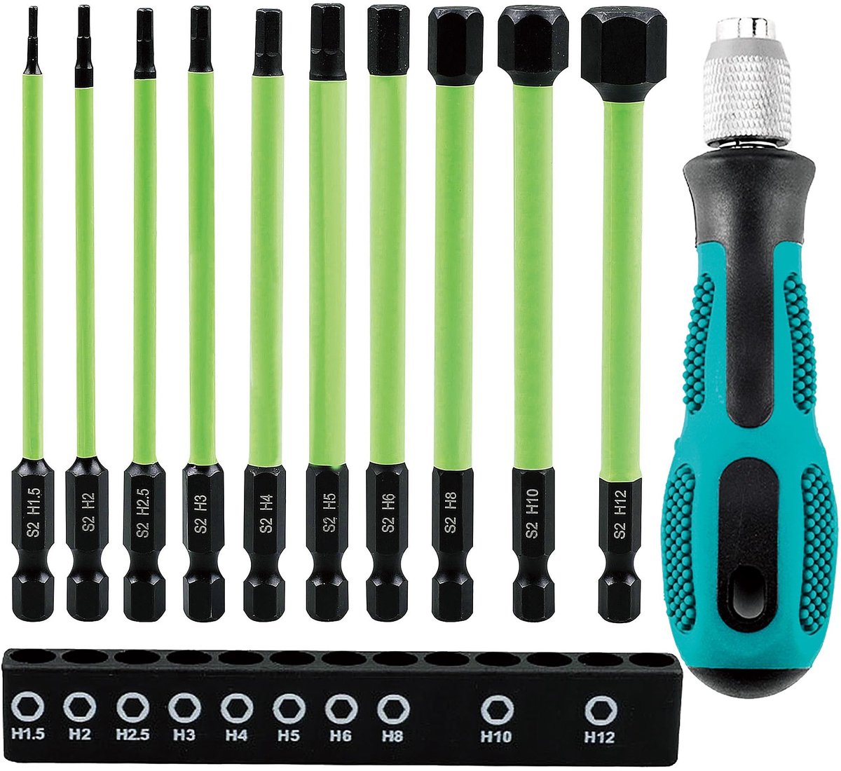 Dailygoody - Hex Hex Wrench Bit Set - 10-delige set - 100 mm - S2 stalen bits - Geschikt voor accuboormachines - Hexagonale schroeven