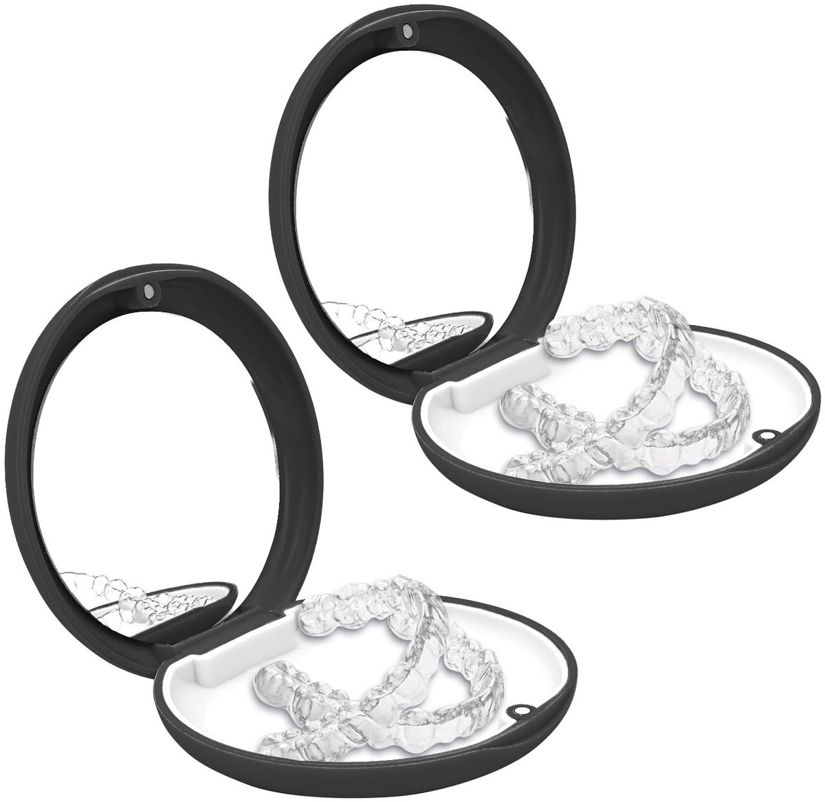 2 Pack Orthodontische Retentie Behuizing met Spiegel, Draagbare Bit Box, Duurzame Beugelhouder voor Protheses en Whitening Tray (Zwart)