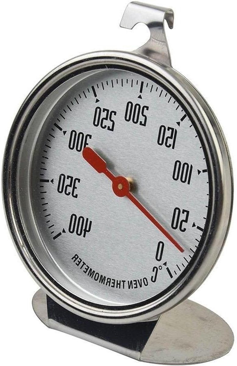 Oventhermometer Roestvrijstaal - Keukenmeter Temperatuur - Nauwkeurig Koken - Breed Meetbereik - 0 tot 400 Graden - Zilver