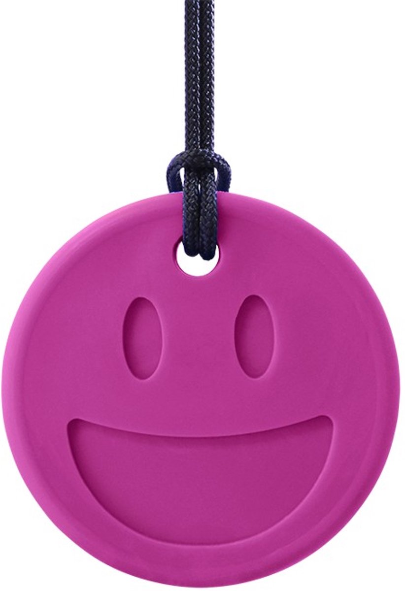 ARK Therapeutic bijtsieraad smiley gezicht kauwsieraad magenta standaard.