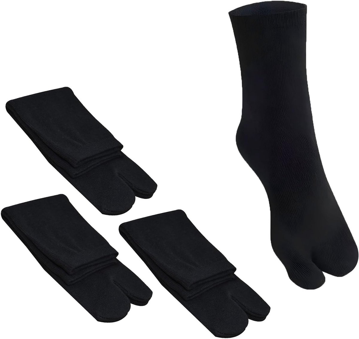Tabi Sokken voor Sandalen met Gesplitste Tenen - 3 Paar Zwarte Katoenen Ninja Slippers voor Kimono's