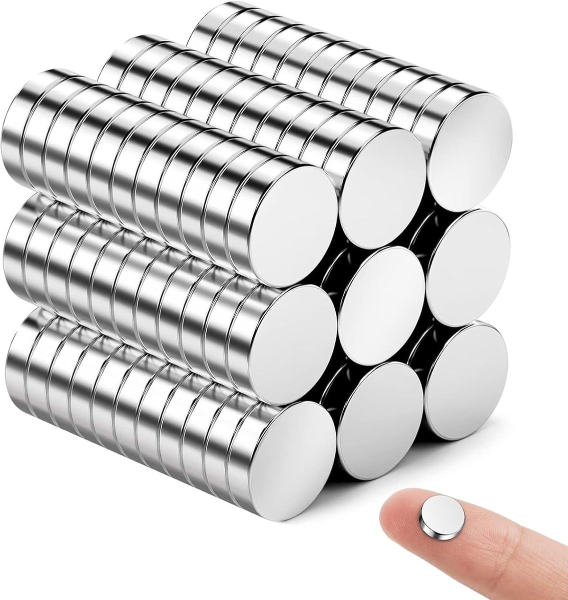 aladdien - Magneten - Neodymium - 60 stuks - 8 x 2 mm - Zelfklevend en Extra Sterk - Magneetbord en Koelkast - Zwart - Organiseren - Foto's - Zilver