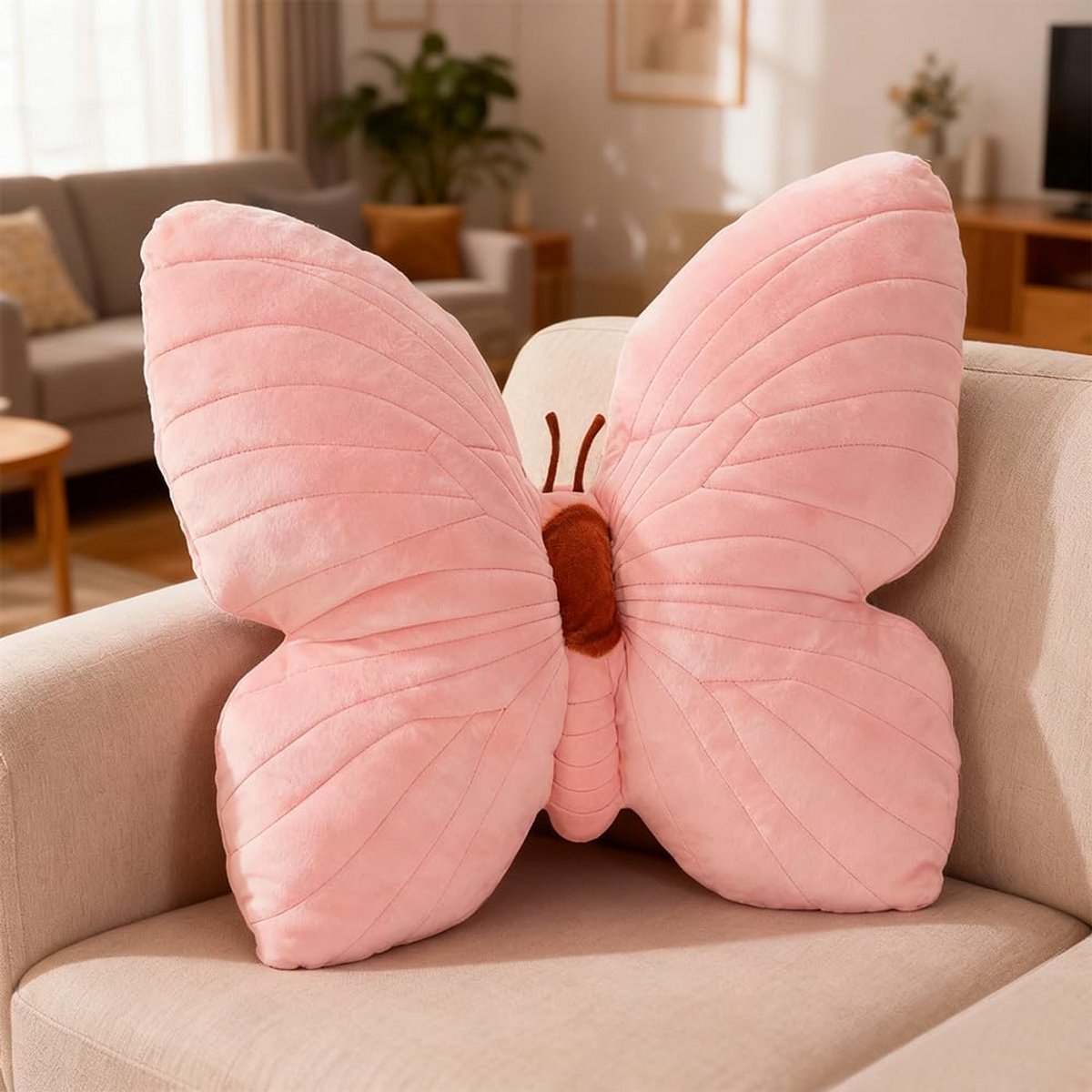 Zacht Vlindervormig Sierkussen Roze Blauw 40 cm Pluche Decoratie