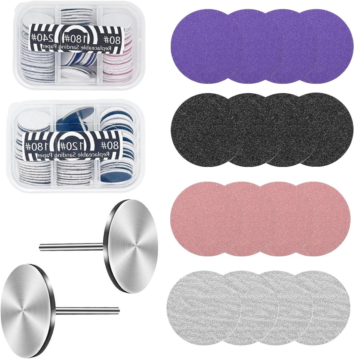 Set van 120 Ronde Pedicure Schuurdiscs van 25 mm met 2 Metaal Nagelboor Bits voor Dode Huid, Schuren en Vijlwerk