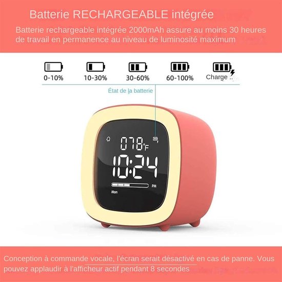Kinderwekker - Nachtlamp Klok - Gezonde Slaap - Temperatuurweergave - 30 Uur Batterij - Meerdere Kleuren — afbeelding 3