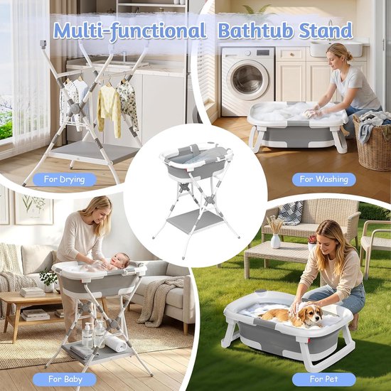 Opvouwbaar Babybadje - Badstandaard Baby - Veilig Baden - Met Temperatuurindicator - 80 x 65 x 95 cm - Grijsachtig Wit — afbeelding 2