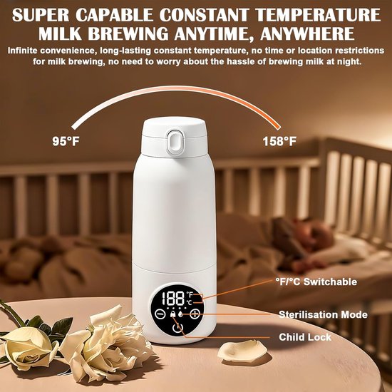 Babyflessenwarmer, draagbare flesverwarmer voor baby's, elektrische melkverwarmer, 500 ml, nauwkeurige temperatuurregeling, 45 °C - 55 °C, BPA-vrij, voor moedermelk en formule, reizen en 's nachts van Merkloos — afbeelding 5