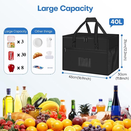 Grote Isolatietas 40L - 4-laags Thermisch Met Folie - Opvouwbare Koeltas Voor Picknick & Strand - Zwaar 420D Oxford — afbeelding 2
