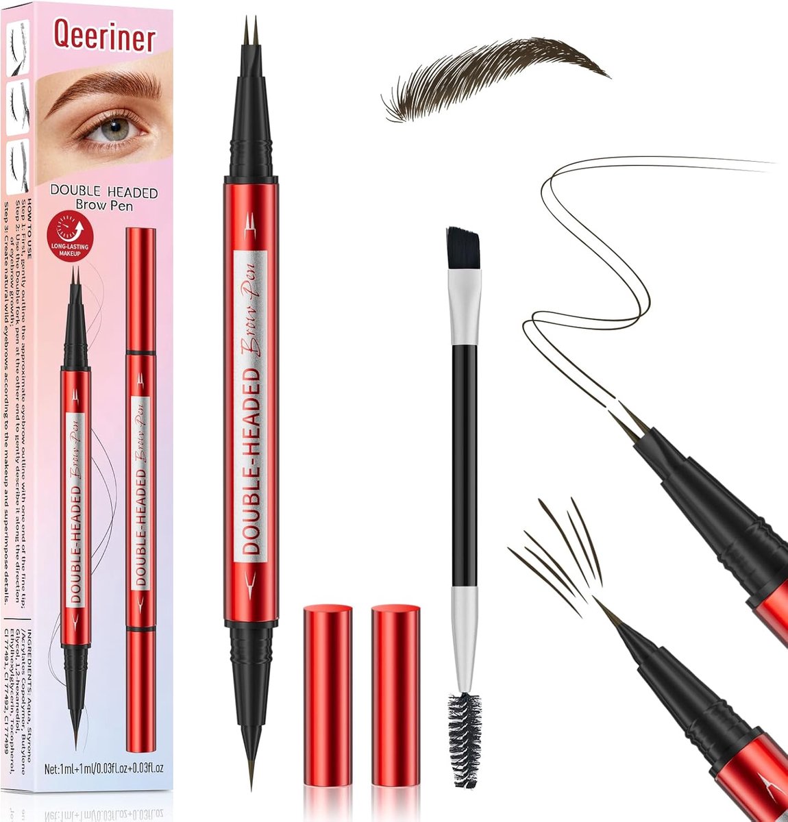 Waterproof Microblading Oogpotlood 2-in-1 met Borstel voor Natuurlijke Wenkbrauwen