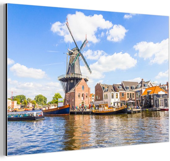 Décoration murale Métal - Peinture Aluminium Industriel - Haarlem - Moulin - Nuages ​​- 90x60 cm - Dibond - Photo sur aluminium - Décoration murale industrielle - Pour le salon / chambre