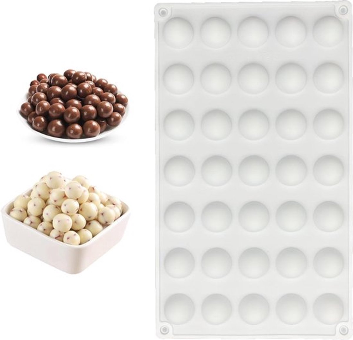 Siliconen Chocolade en Pralina Moussevormen - Ø 2,5 cm - Koepeldecoratie - Set van 35 holten