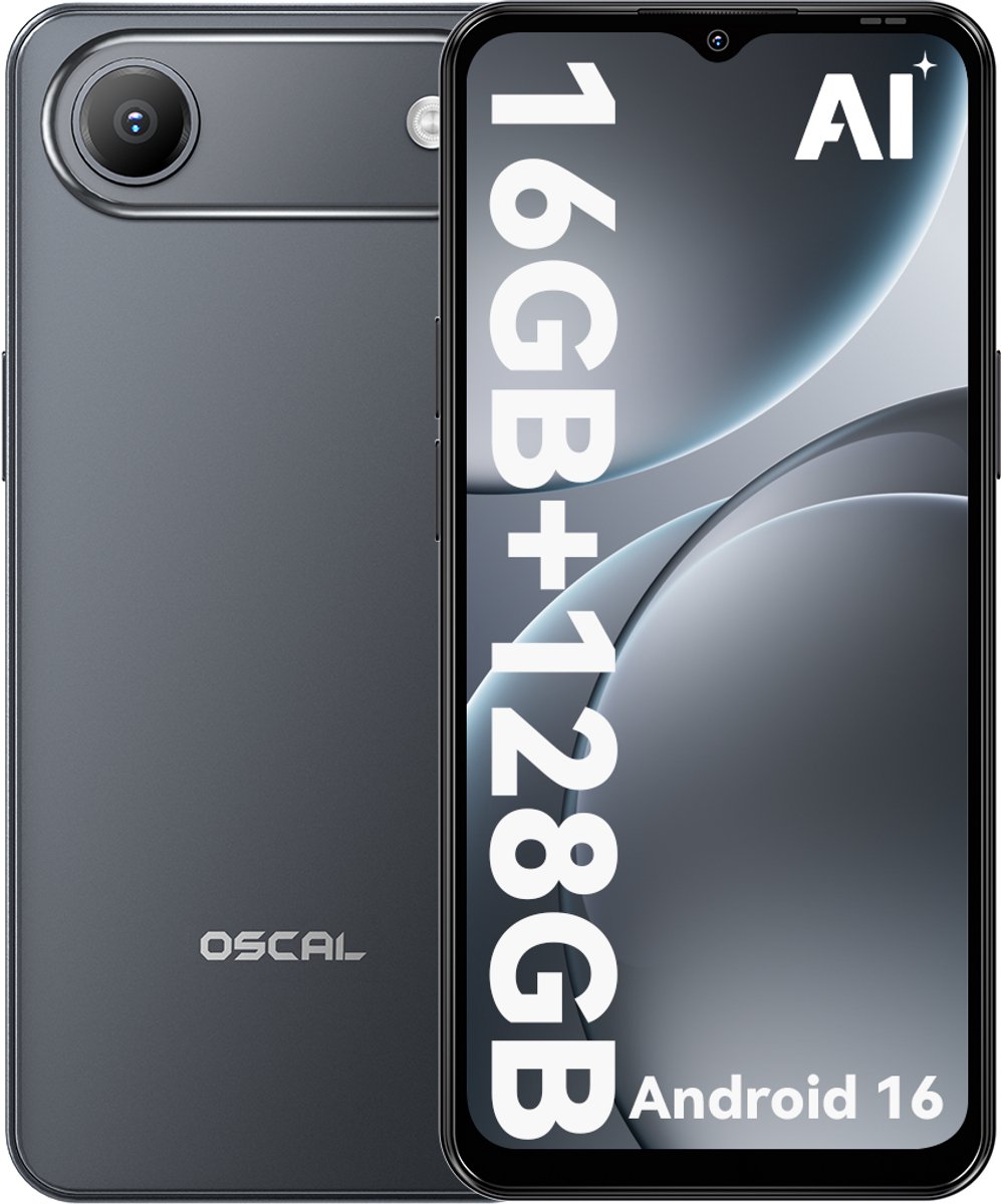 OSCAL FLAT 3C Smartphone - 4G Dual SIM - 16GB RAM - 128GB ROM - 6,56 inch - Android 16 Telefoon - 5000mAh 336Uren - 32MP - GPS - Zwart