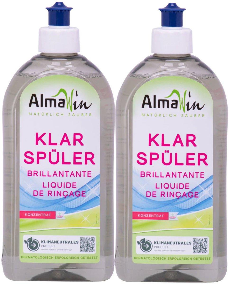 Natuurlijk vaatwasser glansspoelmiddel 2x500 ml biologische formule