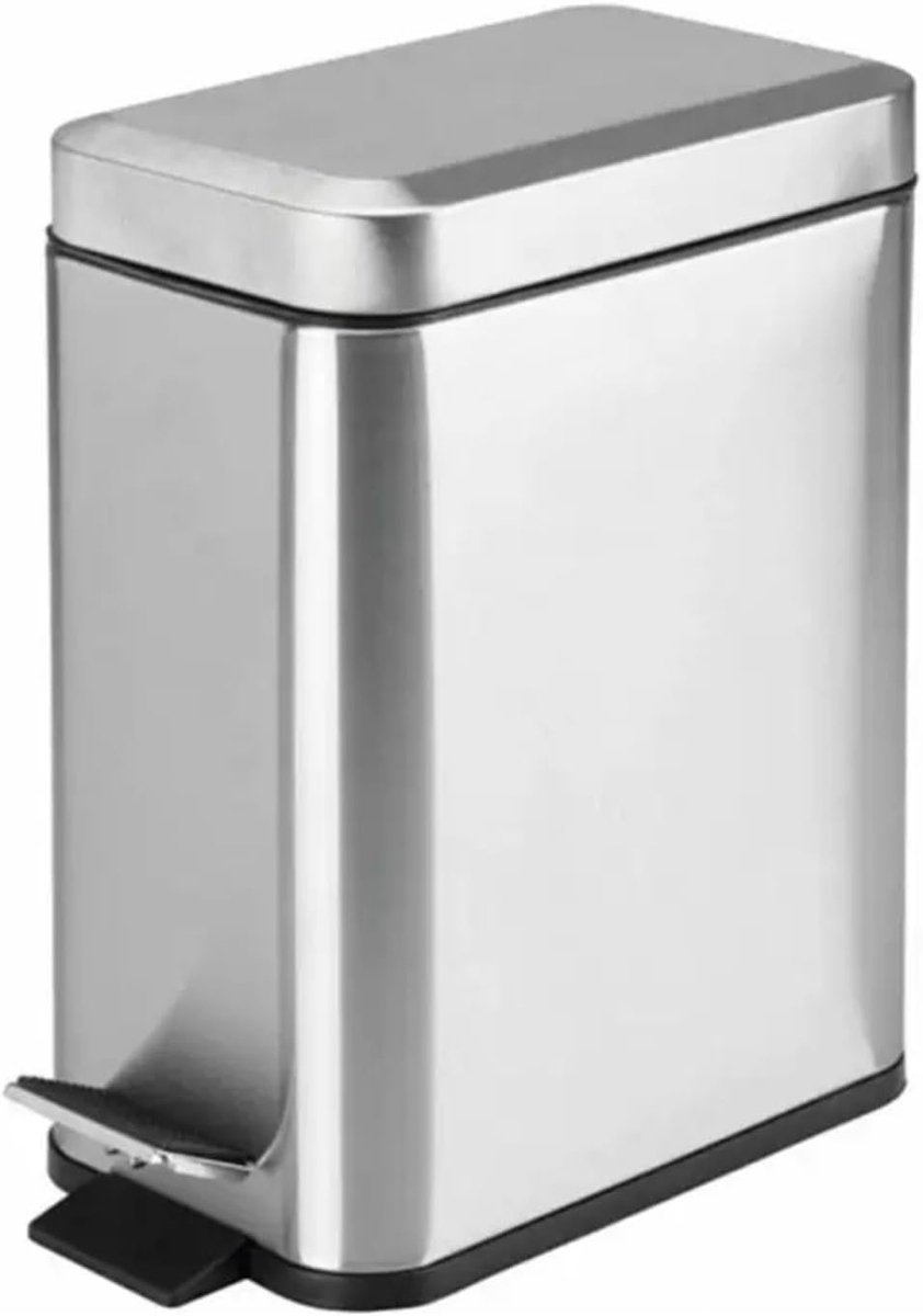Prullenbak RVS - Afvalemmer - Stil Gebruik - Soft Close Deksel - 5 Liter - Zilver