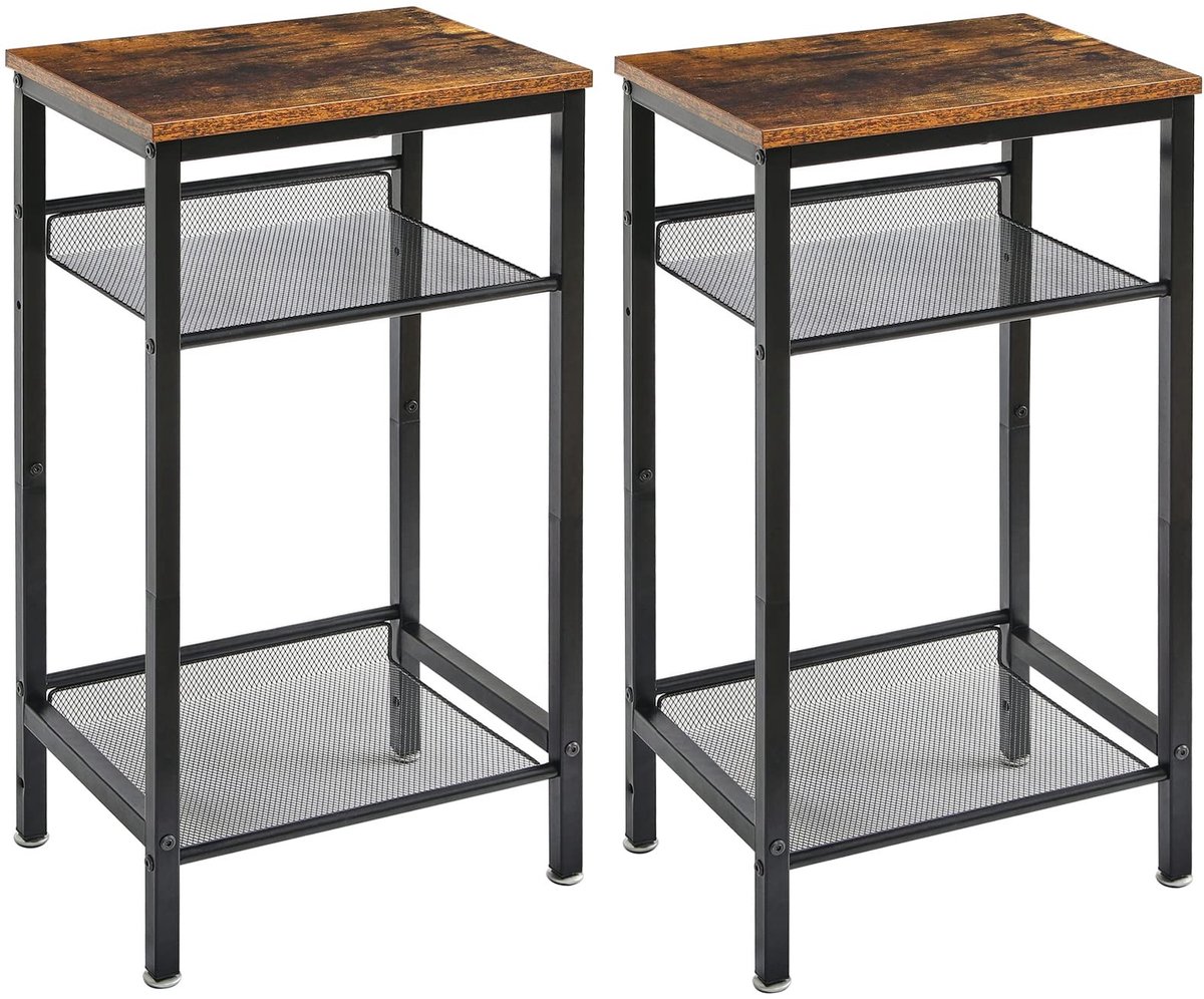 aladdien - Bijzettafel - Nachttafel set - Verstelbare planken - Rustiek bruin - Telefoontafel - Geschikt voor woonkamer, slaapkamer, kantoor