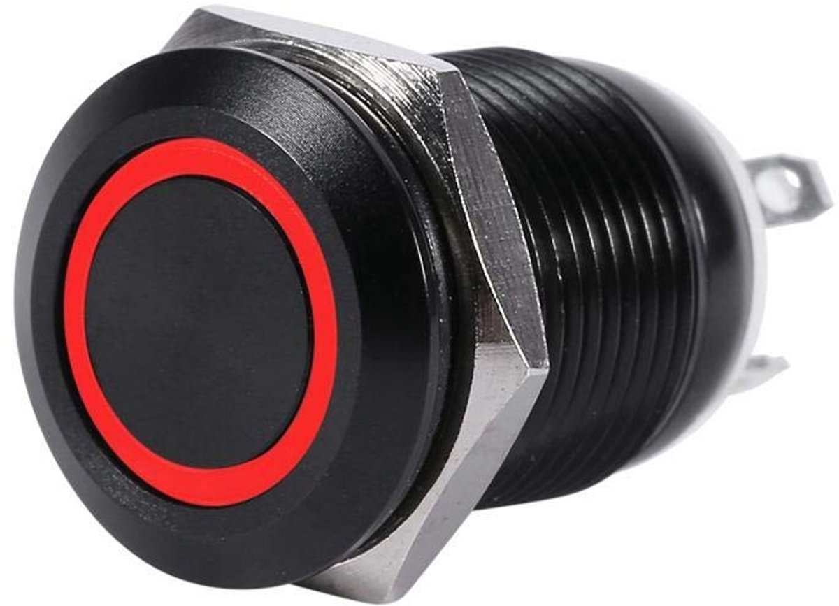 ONF3 - Push Button Switch - Auto Schakelaar - Waterdicht - Rood - Met LED - 12mm - Geschikt voor Auto's - Metalen Schakelaar