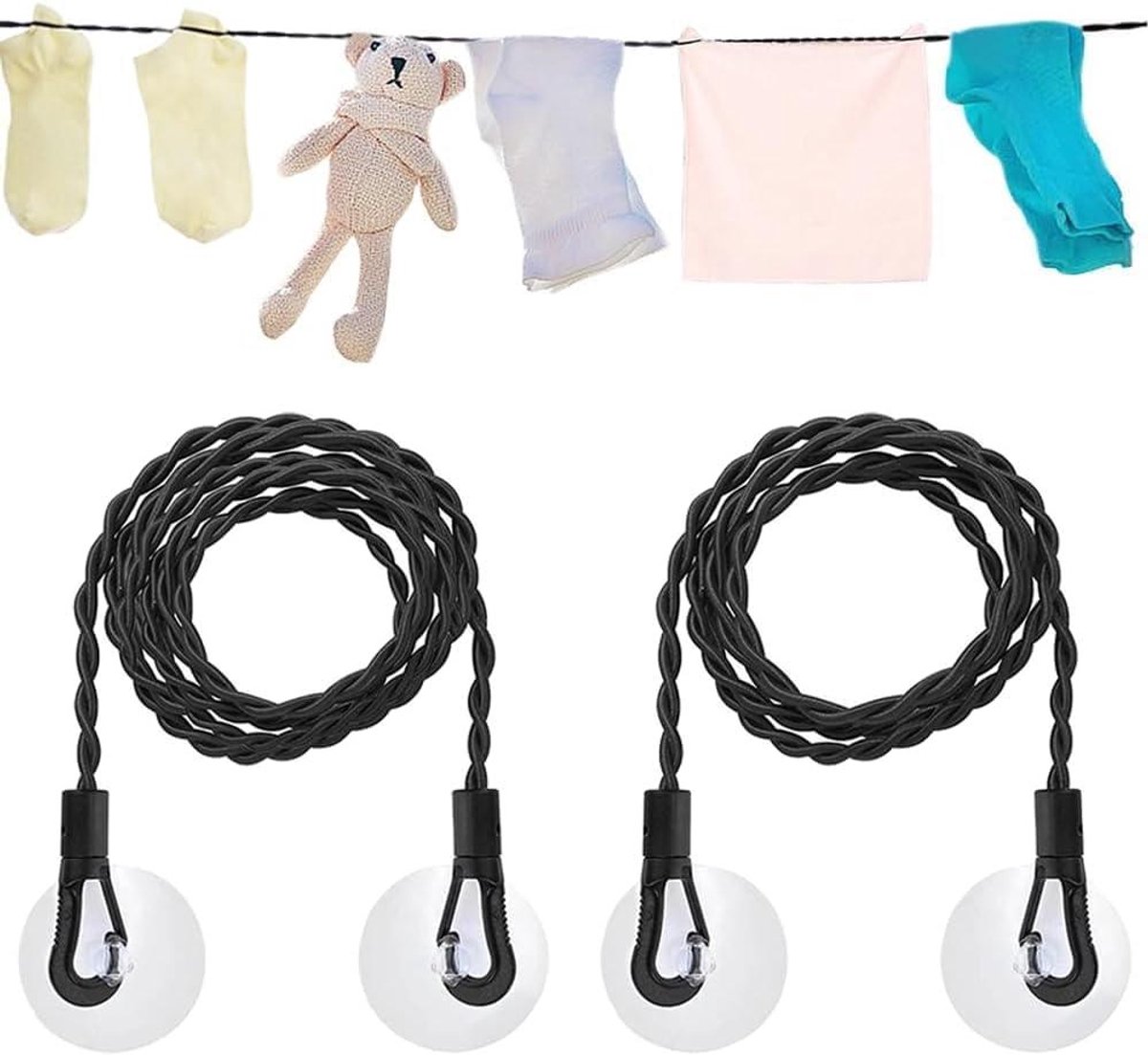 Kampeer Waslijn - Reis Waslijn - Kleding Drogen - Zuignap Bevestiging - Tot 3.5m - Zwart