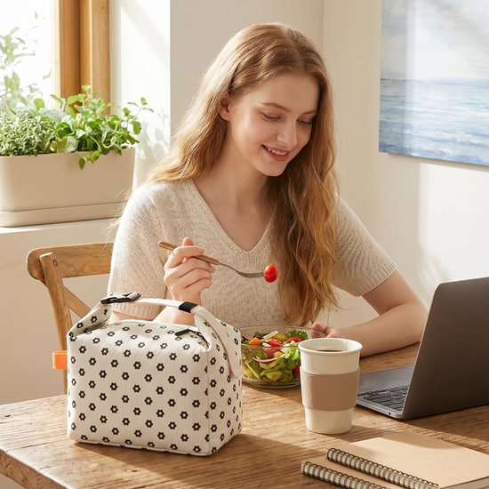 Koeltas Klein - Lunchtas Corduroy - Vers Houden - Waterdicht Vuilafstotend - 7 Liter - Witte Bloemen — afbeelding 5