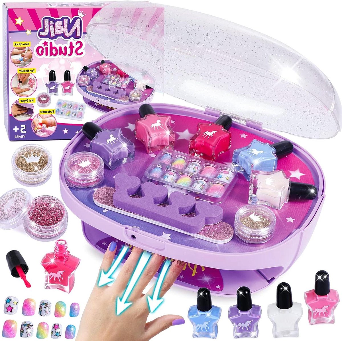 Nagelstudio Set - Manicure Pedicure - Creatief Spelen - Veilige Nageldroger - 15 x 10 x 8 cm - Multicolor