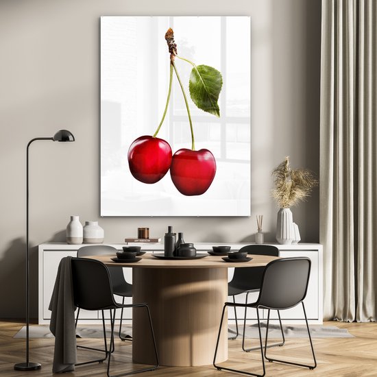 Peinture sur Verre - Cerises - Fruits - Wit - 90x120 cm - Peintures sur Verre Peintures - Photo sur Glas
