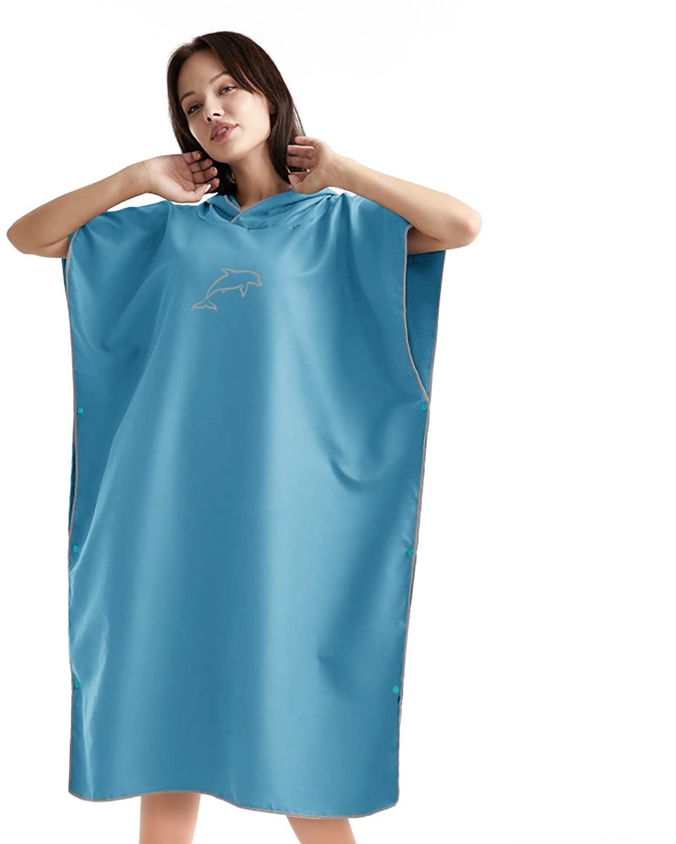 aladdien - Handdoek poncho - Microvezel - Quick Dry - Blauw - Surfbaar - Ideaal voor strand en sauna - Voor heren en dames