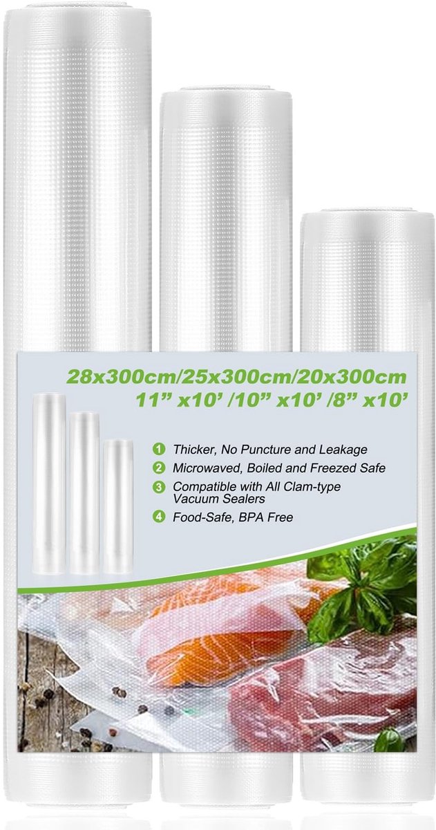 aladdien - Vacuum Bags - Food Vacuum Bags - Sterk en scheurvast - 20/25/30 x 300 cm - Vacuümfolie - Voor sous vide - Geschikt voor voedselbewaring