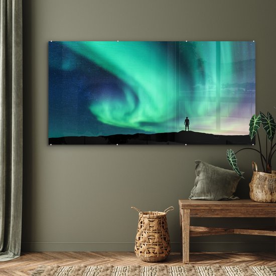 MuchoWow® Peinture sur verre 160x80 cm - Peinture sur verre acrylique - Aurores boréales - Silhouette - Norvège - Photo sur verre - Peintures