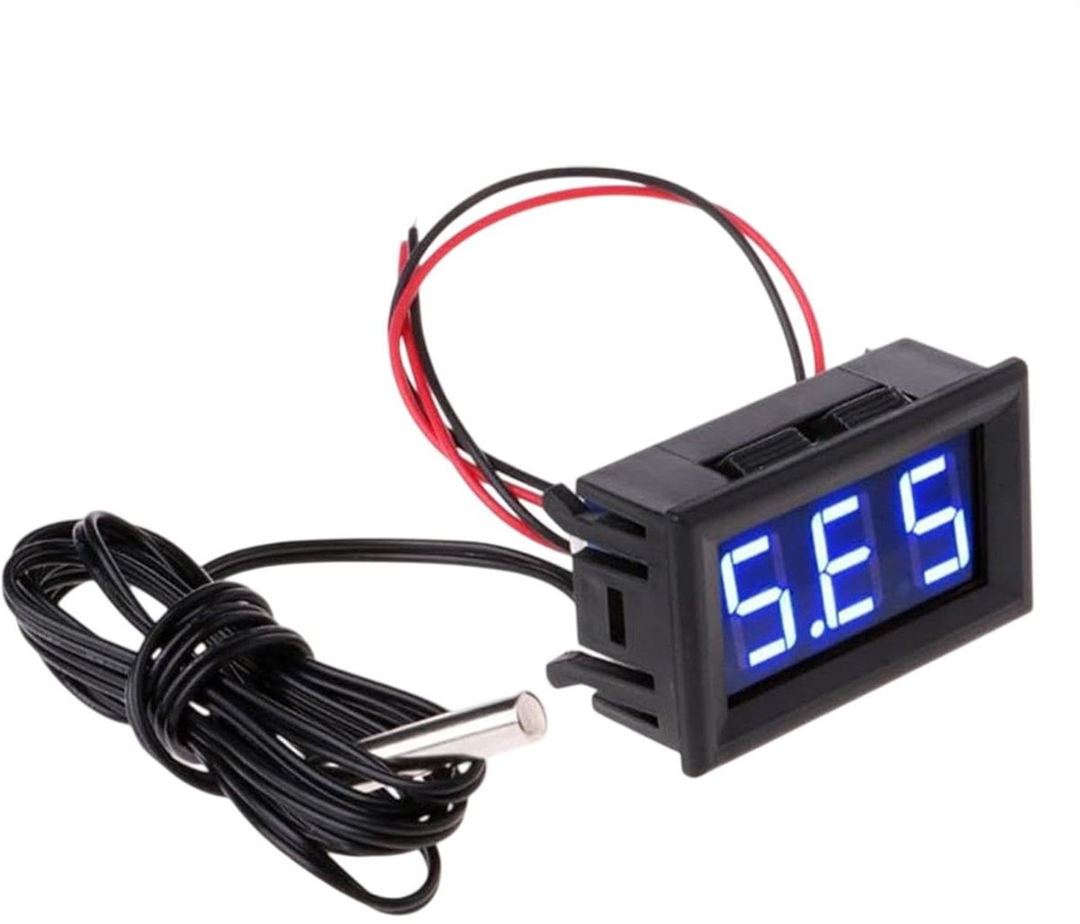 Aquarium Thermometer - Digitale Temperatuurmeter - Waterkwaliteit Monitoren - Realtime LED Display - 1 meter sonde - Blauw