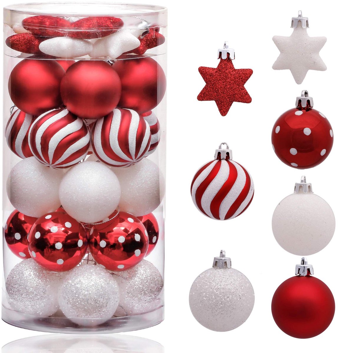 aladdien - Kerstboomversiering - Onbreekbare kerstballen - Feestelijk rood en wit - 35 stuks - Ideaal voor kerstdecoratie - Geschikt voor elke kerst..
