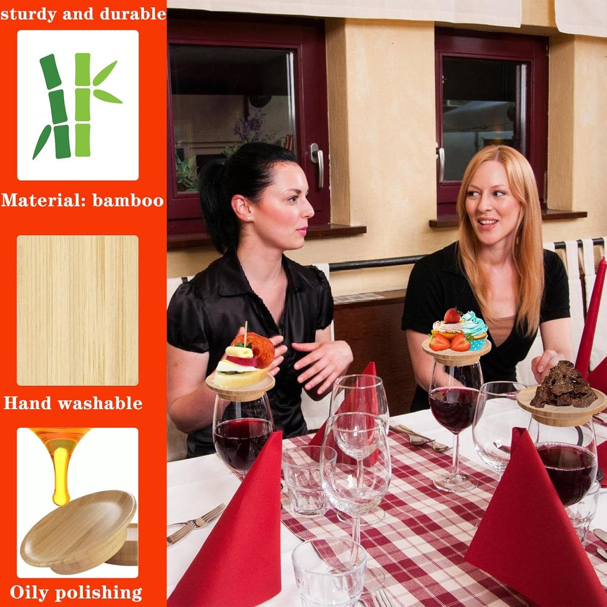 Bamboe Wijn Glas Charcuterie Topper - Mini Charcuterie Boards Voor Wijn glas - Duurzame Natuurlijke Houten Constructie - Perfecte Snack Houder Voor Feesten - 10 Cm Diameter Set Van 4 Stuks - Ideaal Voor Wijnproeverijen En Huishoudelijk Gebruik — cadeau in Kookcadeaus - foto 5