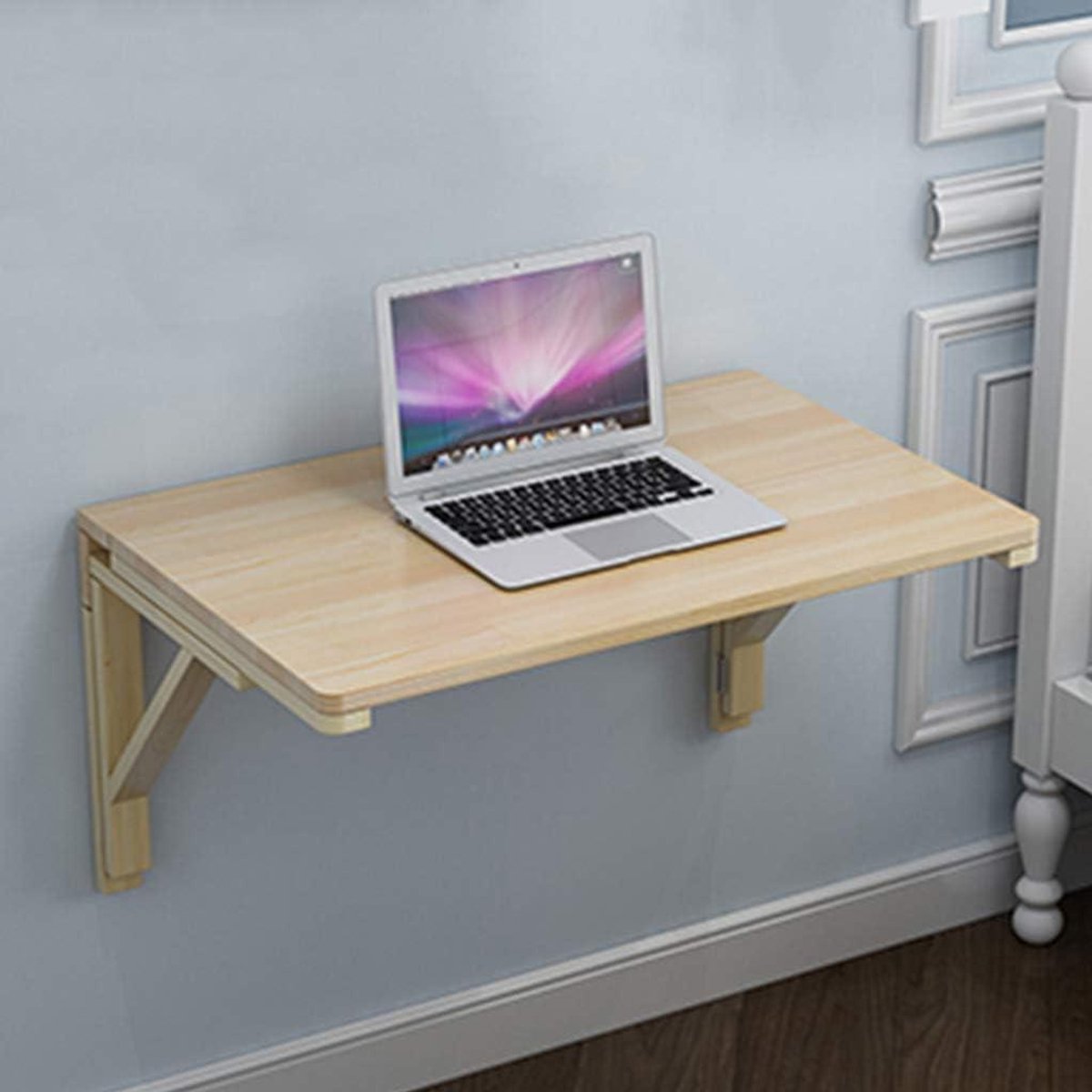 Vouwtafel Keuken - Wandtafel Bureau - Ruimte Besparen - Stevig Grenen Hout - 100x40cm - Geel
