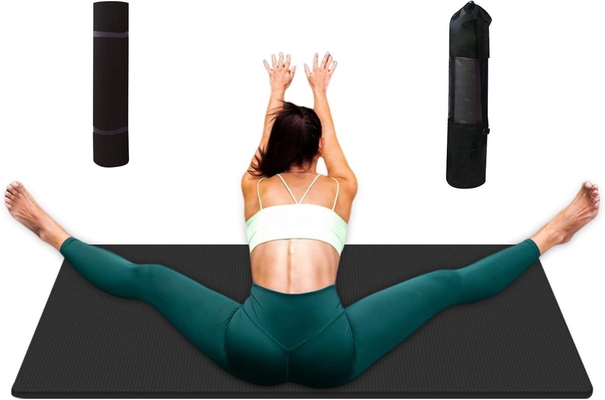 Dikke Yogamat - Oefenmat Fitnessmat - Comfortabel Trainen - Extra Dik Kussen - 183 x 61 cm - Zwart