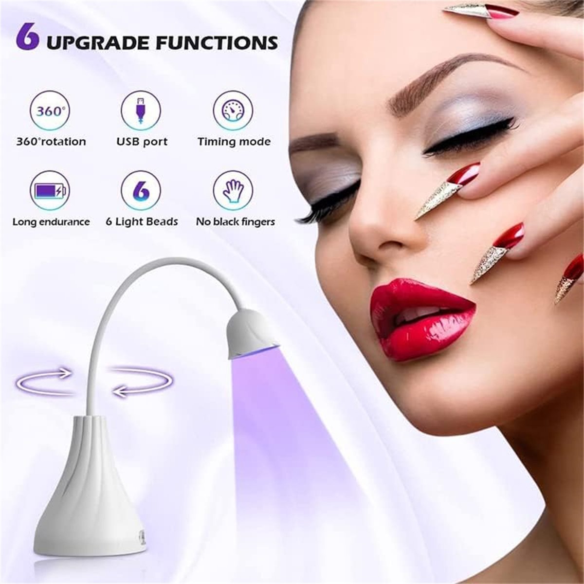 carmdering - Mini UV Nagellamp - Draagbare LED Lamp Voor Gelnagels - Handheld Nageldroger - 360° Verstelbare Zwanenhals - Sneldrogend Licht - Duurzaam ABS Materiaal - Veilig Voor De Huid - Ideaal Voor Thuis En Salon Gebruik - 1 Stuk — cadeau in Verzorging - foto 5