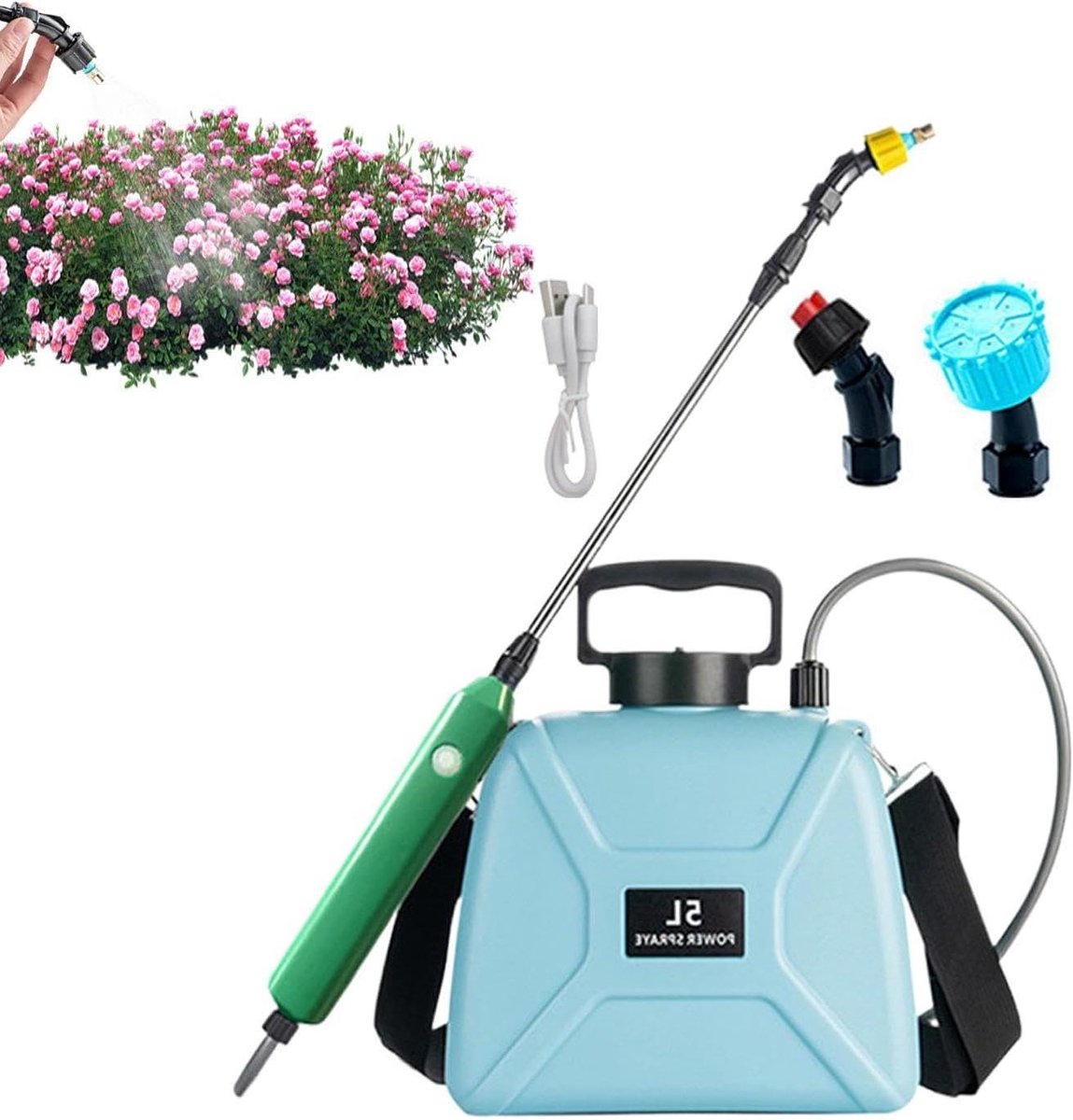Tuinsproeier Elektrisch - Irrigatieapparaat 5L - Planten Verzorgen - Met 3 Sproeiers - 5 Liter Inhoud - Meerkleurig
