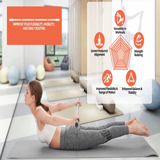 Yogastick Pilates Bar - Fitness Stok - Flexibiliteit Verbeteren - Verstelbare Lengte - 4 Stalen Staven - Zwart — afbeelding 3