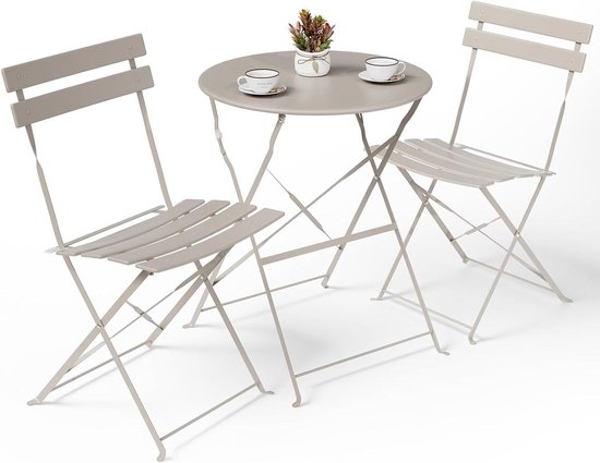 Bistroset 3-delig - Klapmeubelen set - Kleine ruimtes - Inklapbaar en weerbestendig - 72 cm hoog - Grijs — foto 1