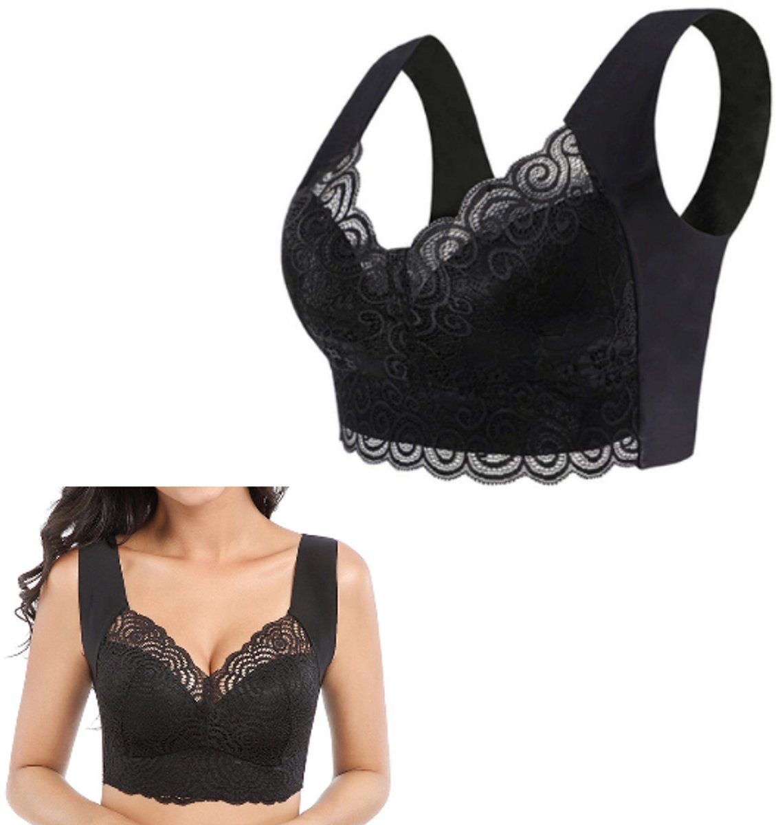 Comfort BH Zonder Beugel - Maat XL - Comfortabele Push Up BH - Zwangerschap bh - Beugelloze BH - Ondersteunende BH - Beha dames – Zwart - LOUZIR