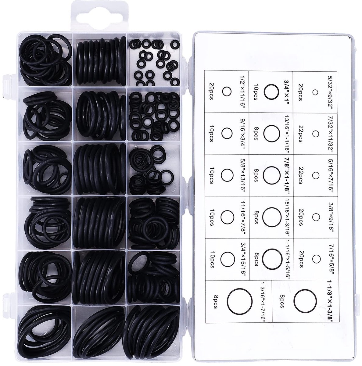 ONF3 - O-ringassortiment - Rubber afdichtingen - Duurzaam en veelzijdig - Zwart - 222-delige set - Geschikt voor voertuig en elektrische apparaten