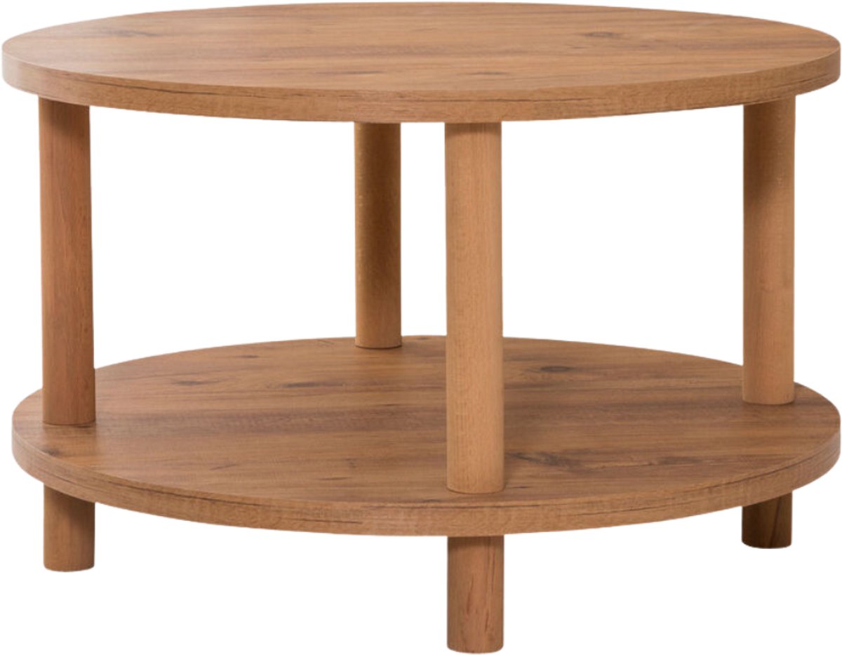 CALICOSY - Ronde salontafel met 2 niveaus in Atlantisch dennen decor D70 cm - ROBY
