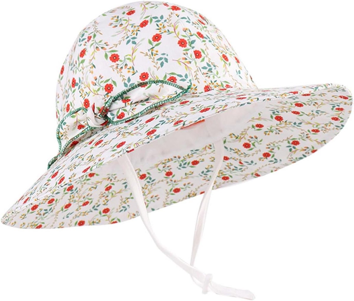 Kinder Zonnehoed - Baby Zonnehoed - Bescherming Buiten - Bloemenpatroon SPF 50+ - Brede Rand - Blauw