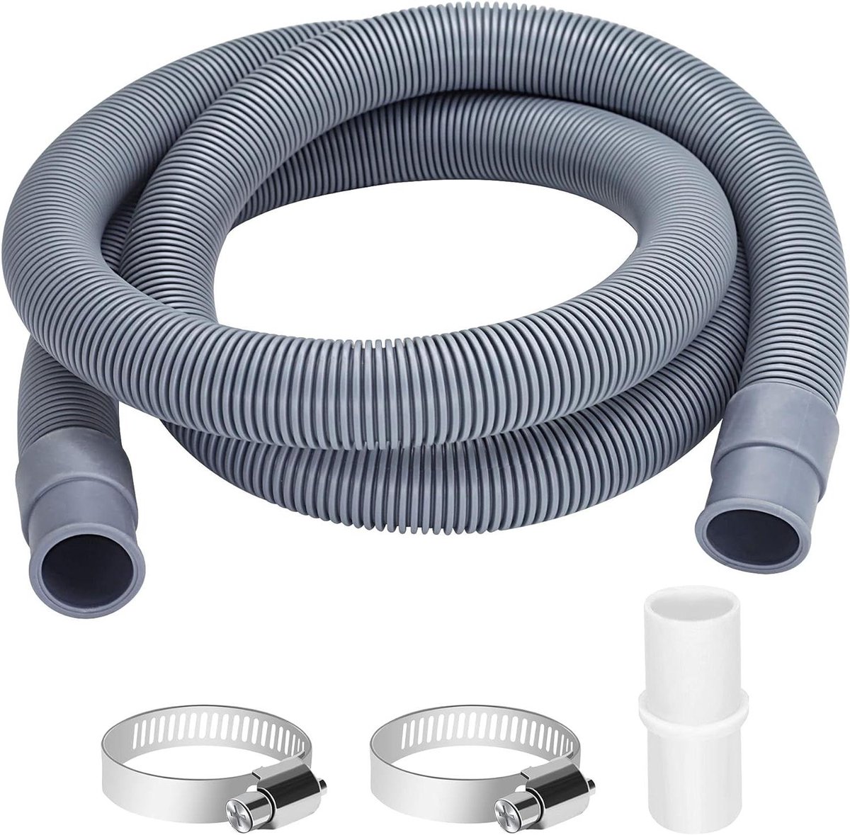 Afvoerslang Wasmachine - Vaatwasser Verlenging - Water Afvoeren - Universele Pasvorm - 4 Meter - Grijs