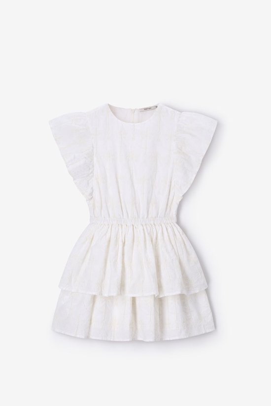 Witte Sissy-Boy jurk met korte vlindermouwen en dubbele ruche rok.