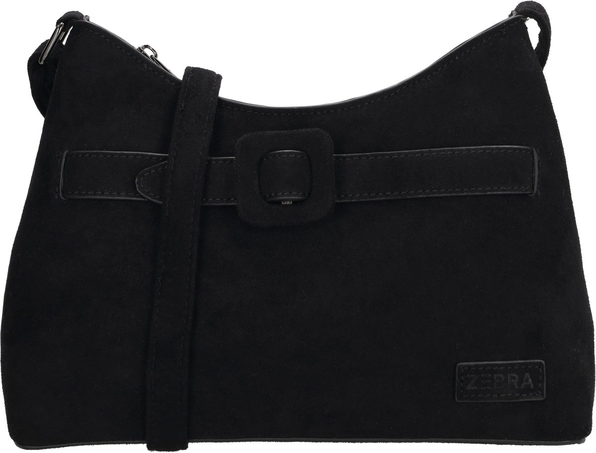 Zebra Trends Davina Crossbodytas - Dames Tas - Compact - Suede Look - Ritstas - Trendy Crossbody - Schoudertas - Zwart