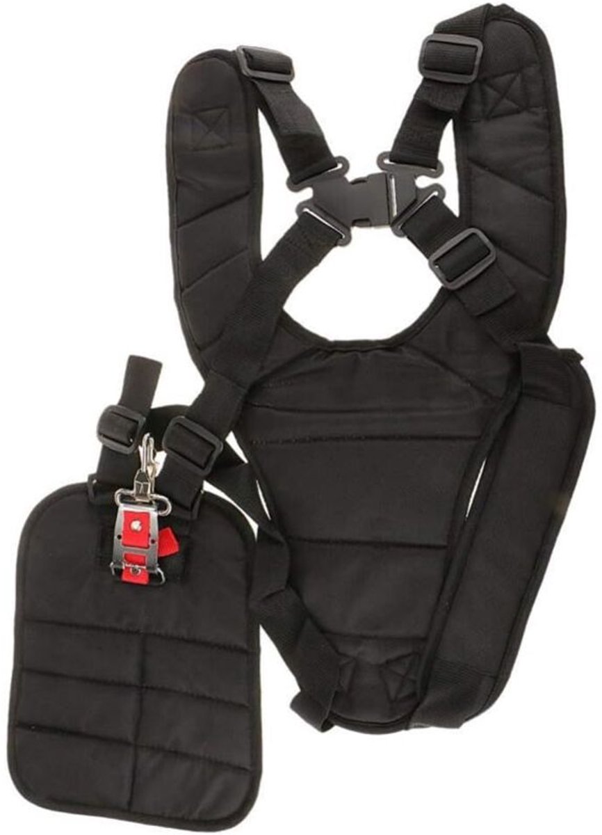 Comfortabele schouderbanden geschikt geschikt voor een verstelbare, duurzame nylon heupriem, geschikt geschikt voor bosmaaiers en grasmaaiers.